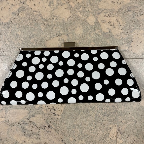 Neiman Marcus Black and White Polka Dot Clutch Evening Bag with Removable Strap - Picture 5 of 9